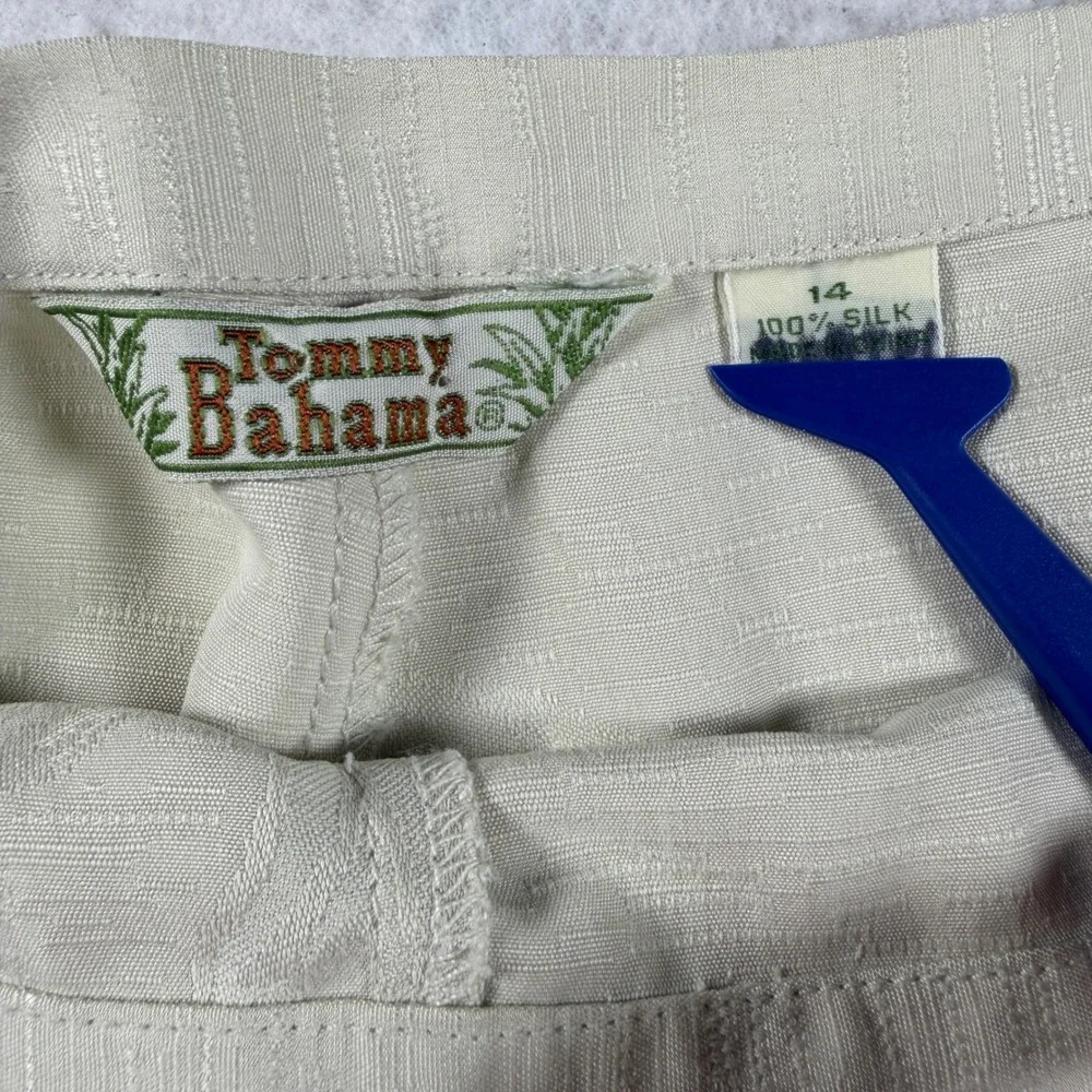 Tommy Bahama Silk Seashell Jacquard Wide Leg Pants Beige Womens 14 Side Zip